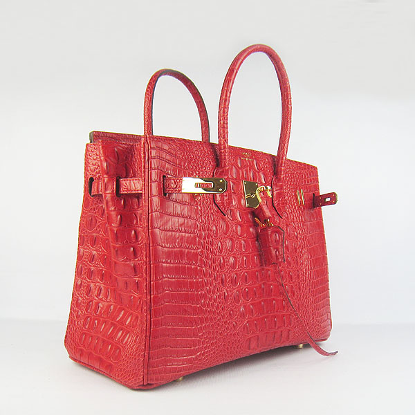 High Quality Fake Hermes Birkin 35CM Crocodile Head Veins Leather Bag Red 6089 - Click Image to Close